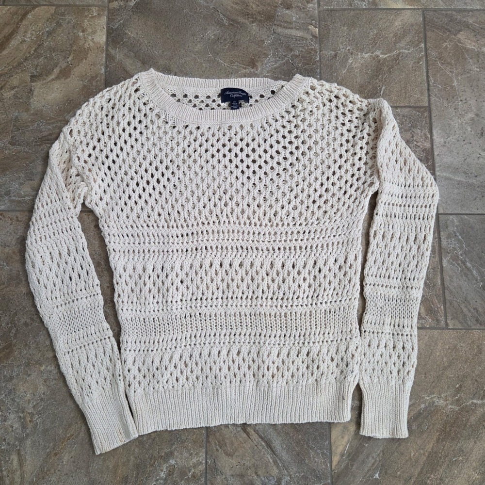 American Eagle Outfitters Cream‎ Open Knit Crochet Sweater Womens Ivory L